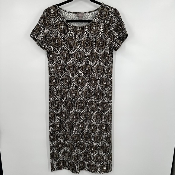 J. Jill Shift Dress Womens Small Brown Cream Madellain‎ Print Stretch Round Neck - Picture 3 of 10